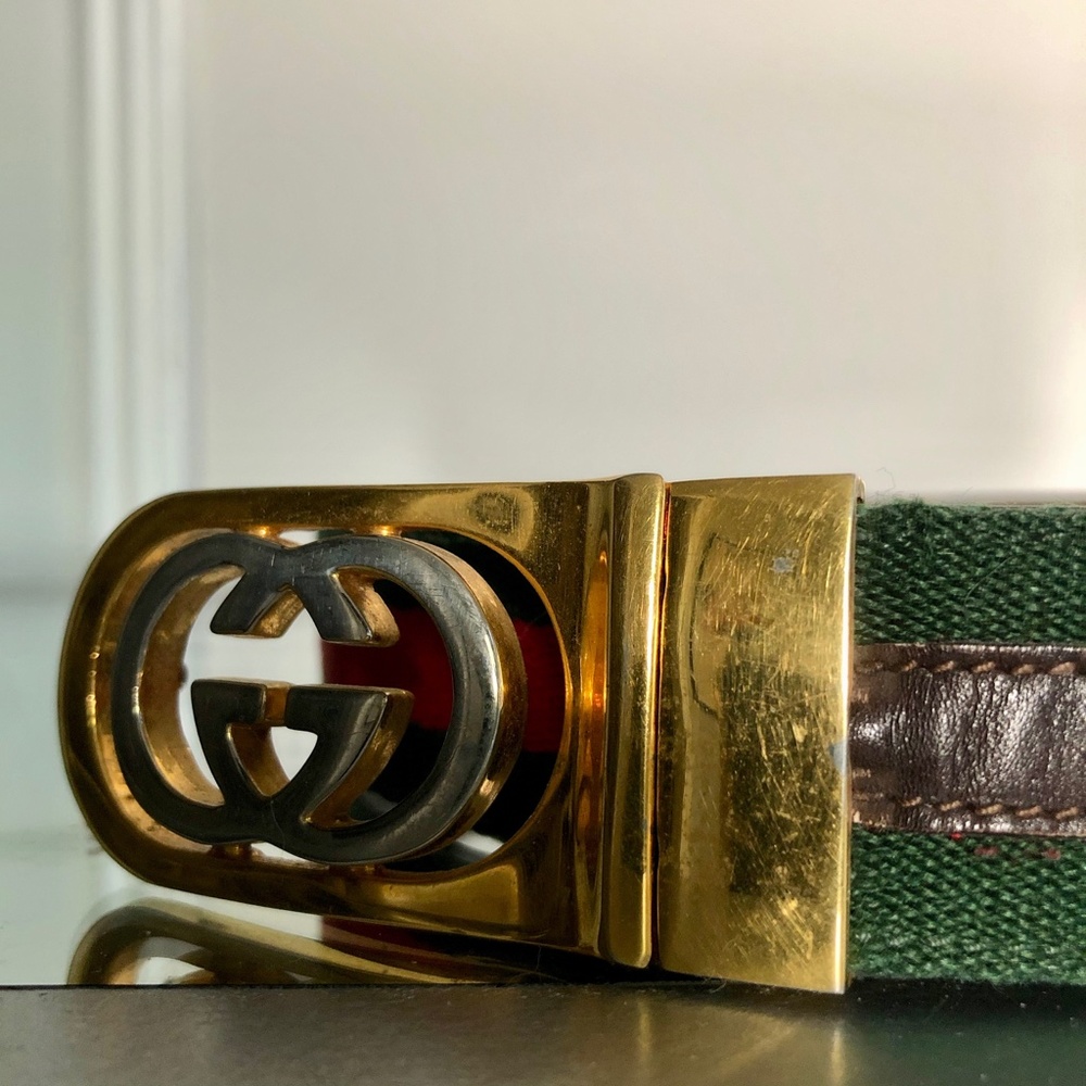 Vintage Gucci GG Logo Buckle Leather Belt - Picture 2 of 10